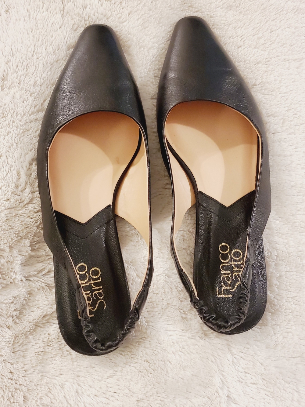 Franco Sarto Black Leather Pointed-Toe Slingback Flats Size 7.5